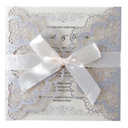 Wedding Card Invitation Laser-hollowed Design Glitter Paper